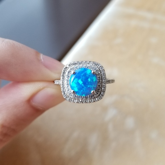 SOLD Double Halo Blue Australian Opal Ring - Picture 6 of 8